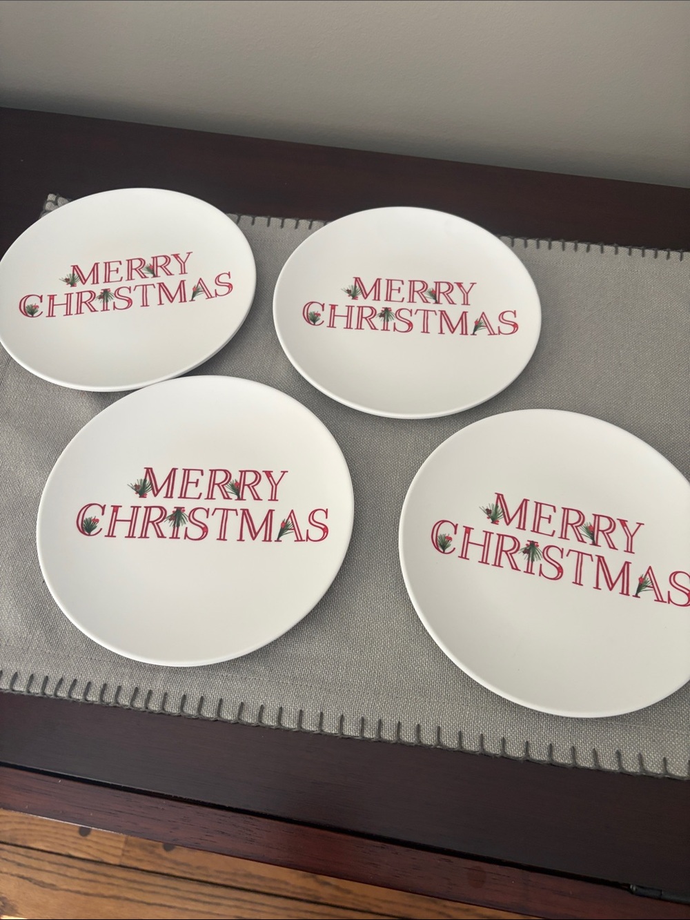 Threshold White Appetizer Plates with Red "Merry Christmas" Script (Set of 4)